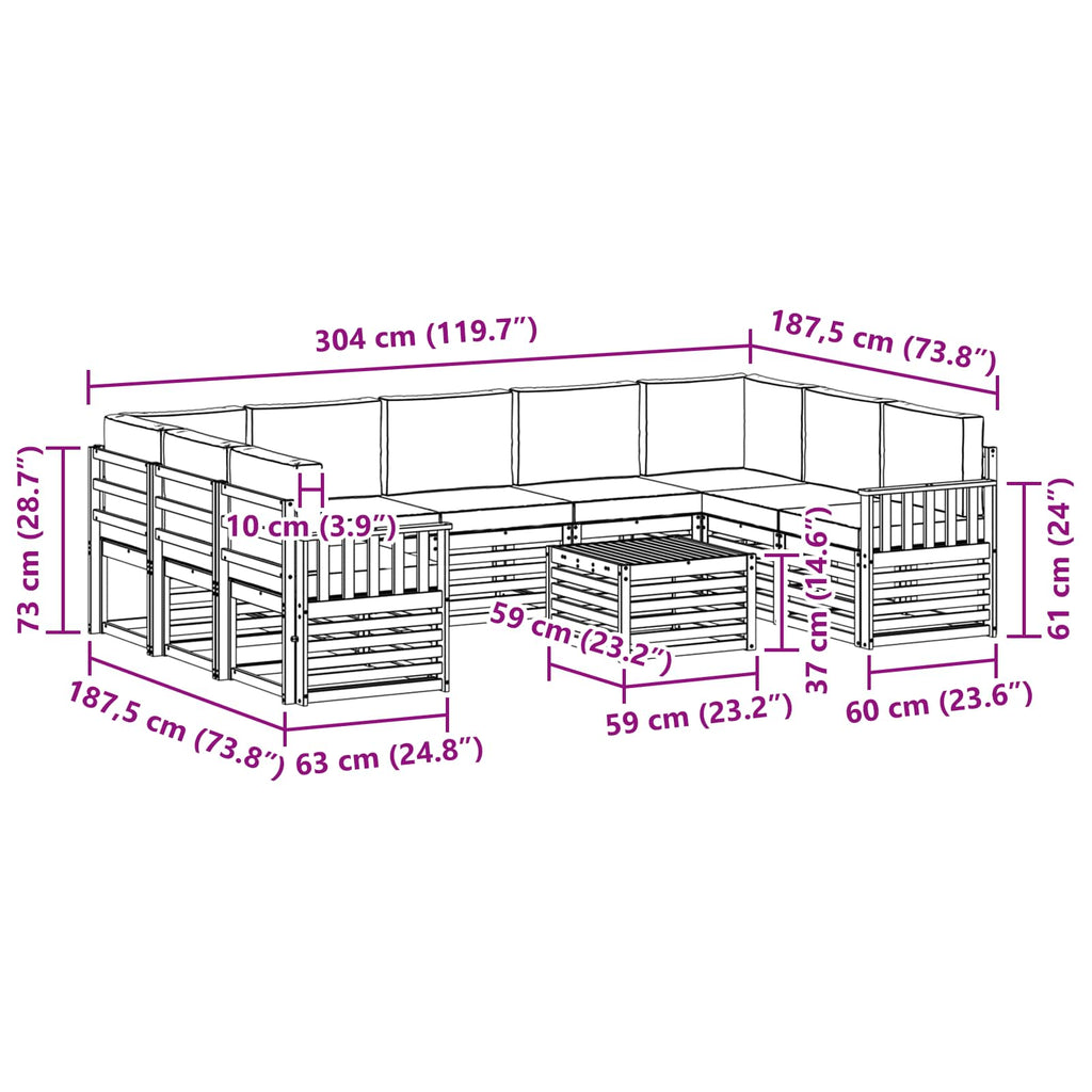 vidaXL Zestaw sof na zewnątrz 8 pcs Biały i kremowy 59 x 59 x 37 cm
