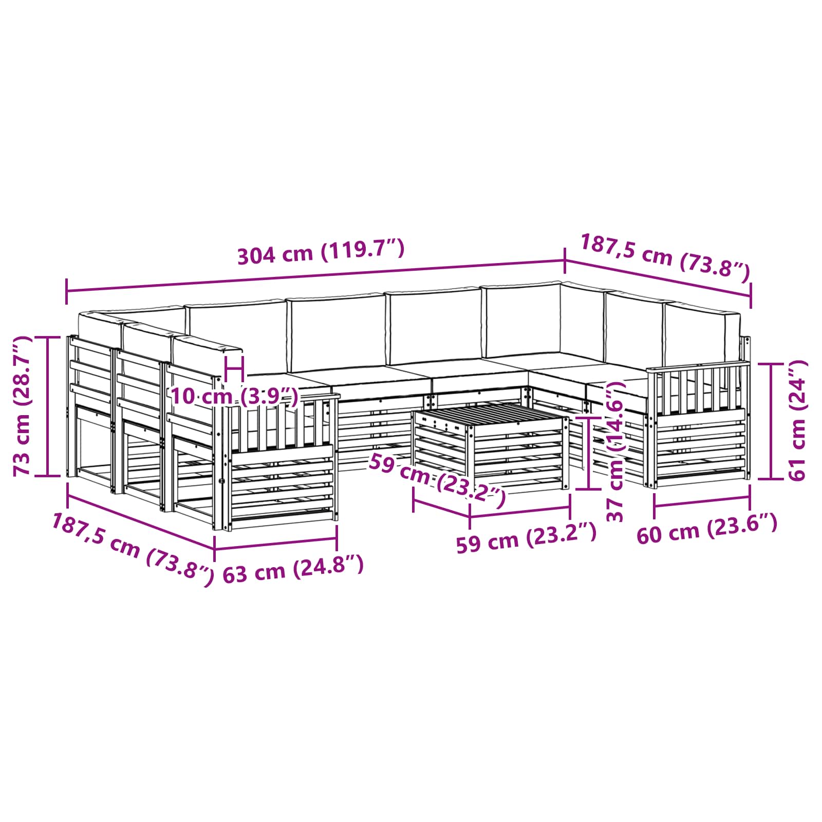 vidaXL Zestaw sof na zewnątrz 8 pcs Biały i kremowy 59 x 59 x 37 cm