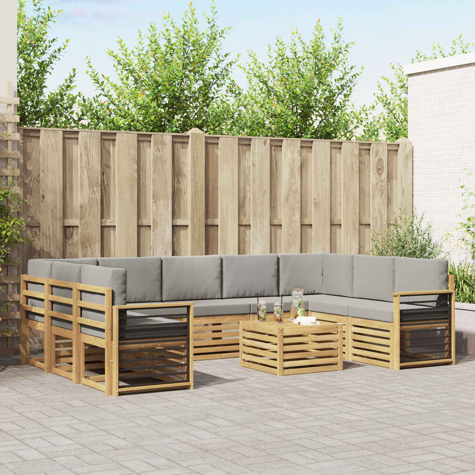 vidaXL Zestawy sof 10 pcs Biały i jasnoszary 59 x 59 x 37 cm Poliester