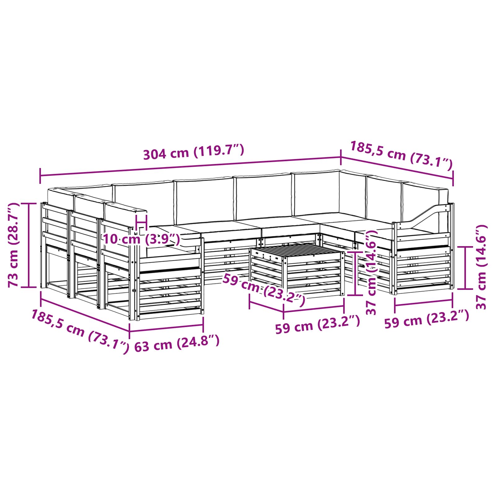vidaXL Zestawy sof 10 pcs Biały i Beżowy 59 x 59 x 37 cm Poliester