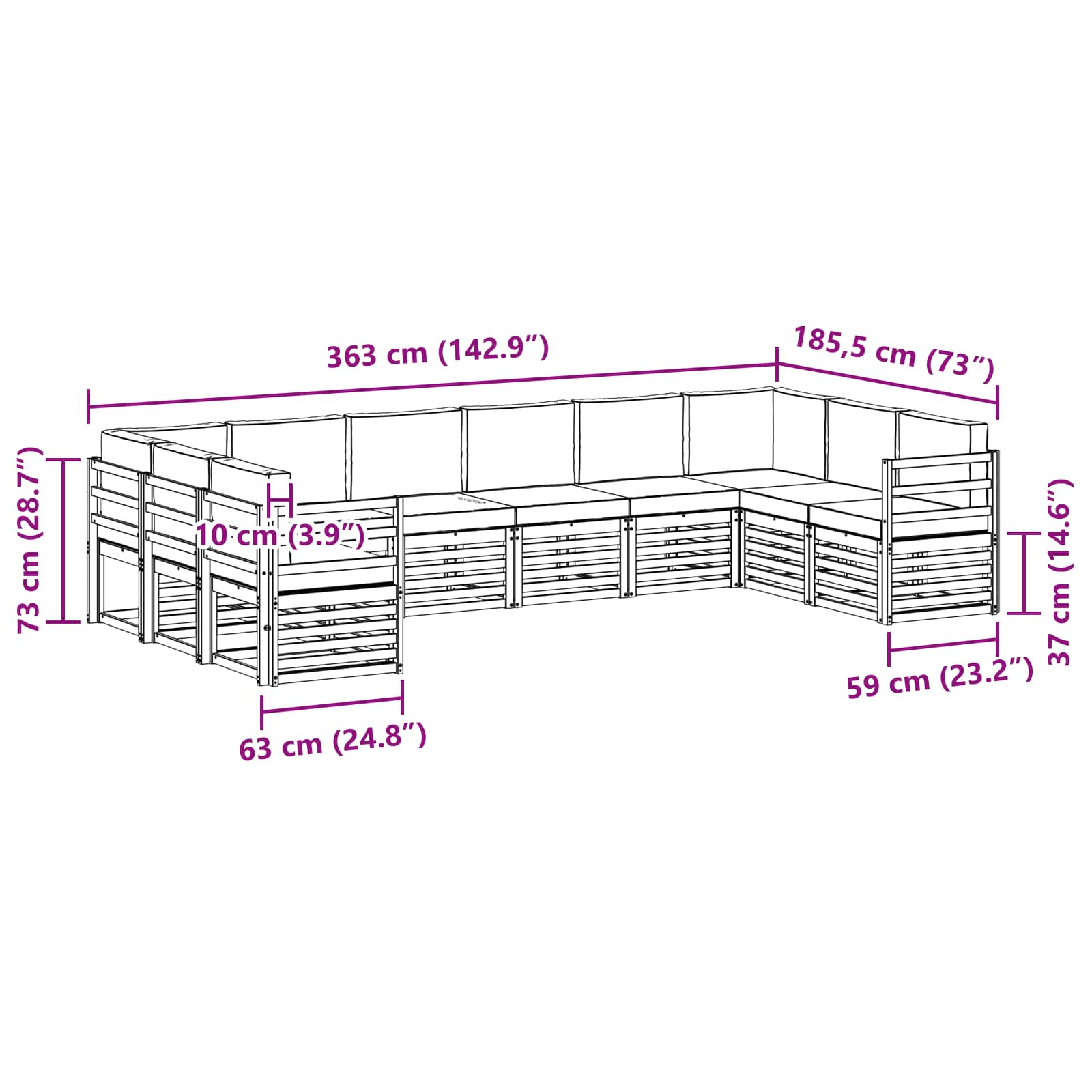 vidaXL Zestaw sofy narożnej 10 pcs Biały i Beżowy 363 x 185,5 x 73 cm