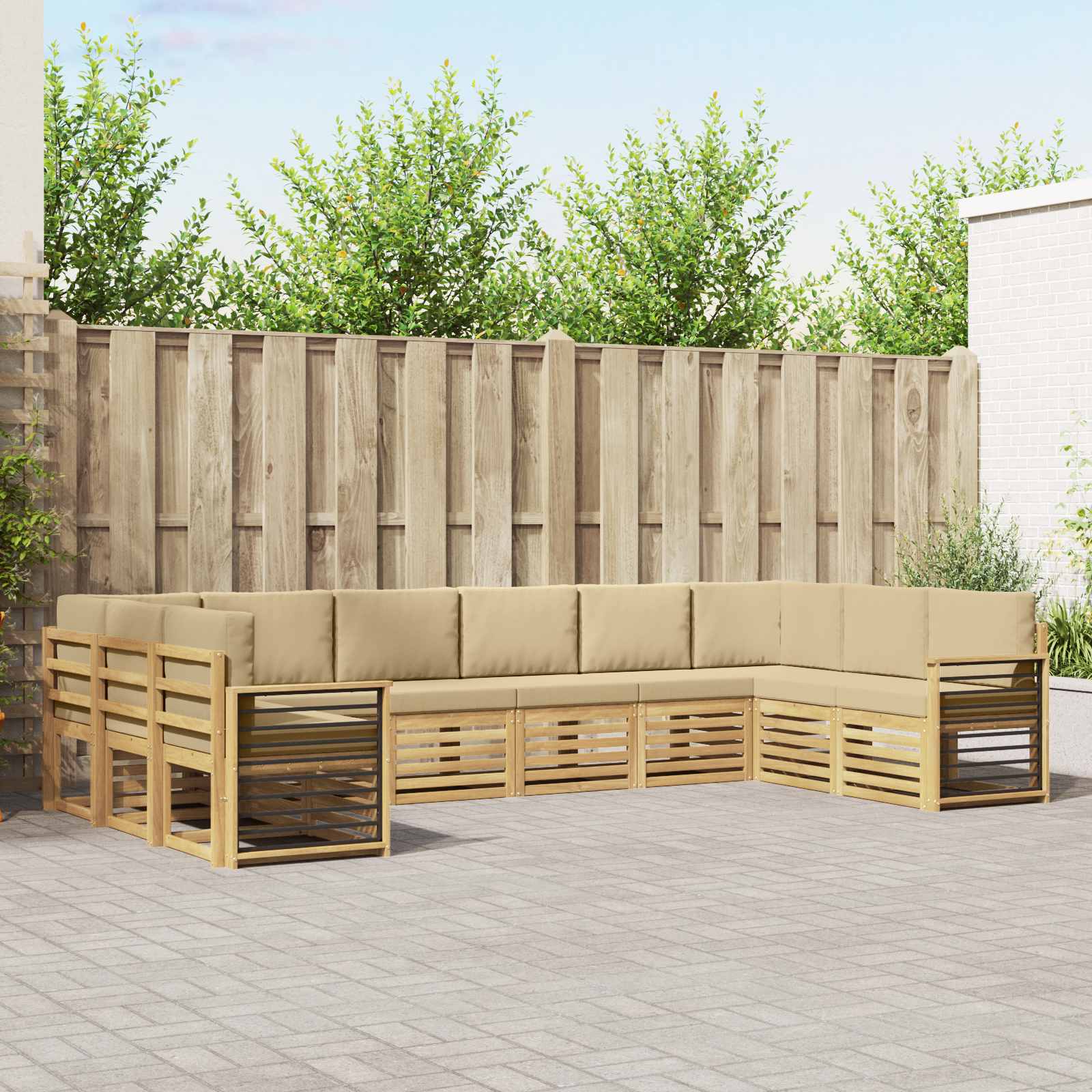 vidaXL Zestaw sofy narożnej 10 pcs Biały i Beżowy 363 x 187,5 x 73 cm