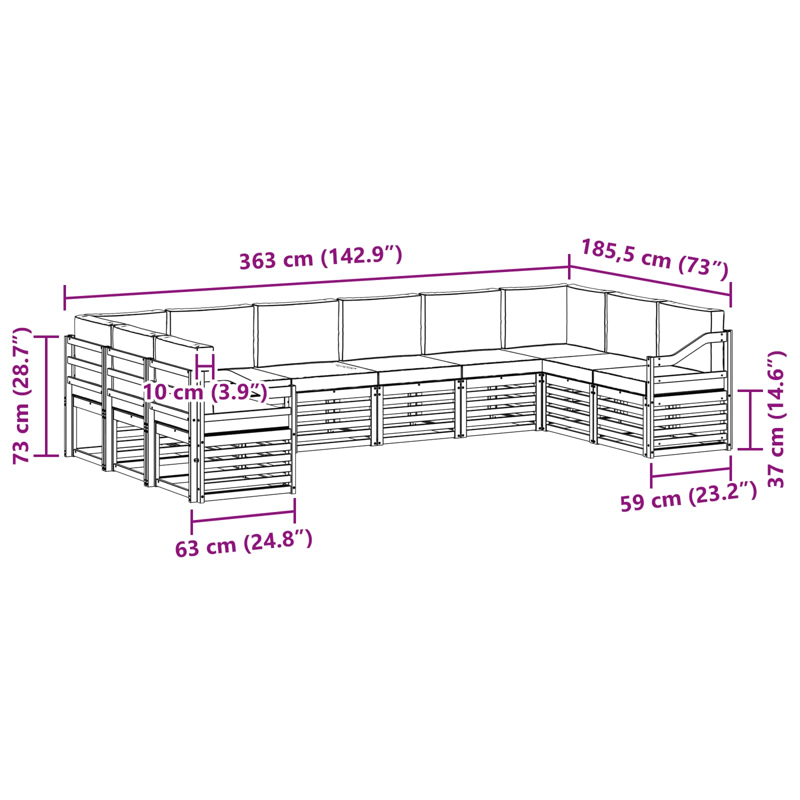 vidaXL Zestaw sofy narożnej 10 pcs Biały i Beżowy 363 x 185,5 x 73 cm