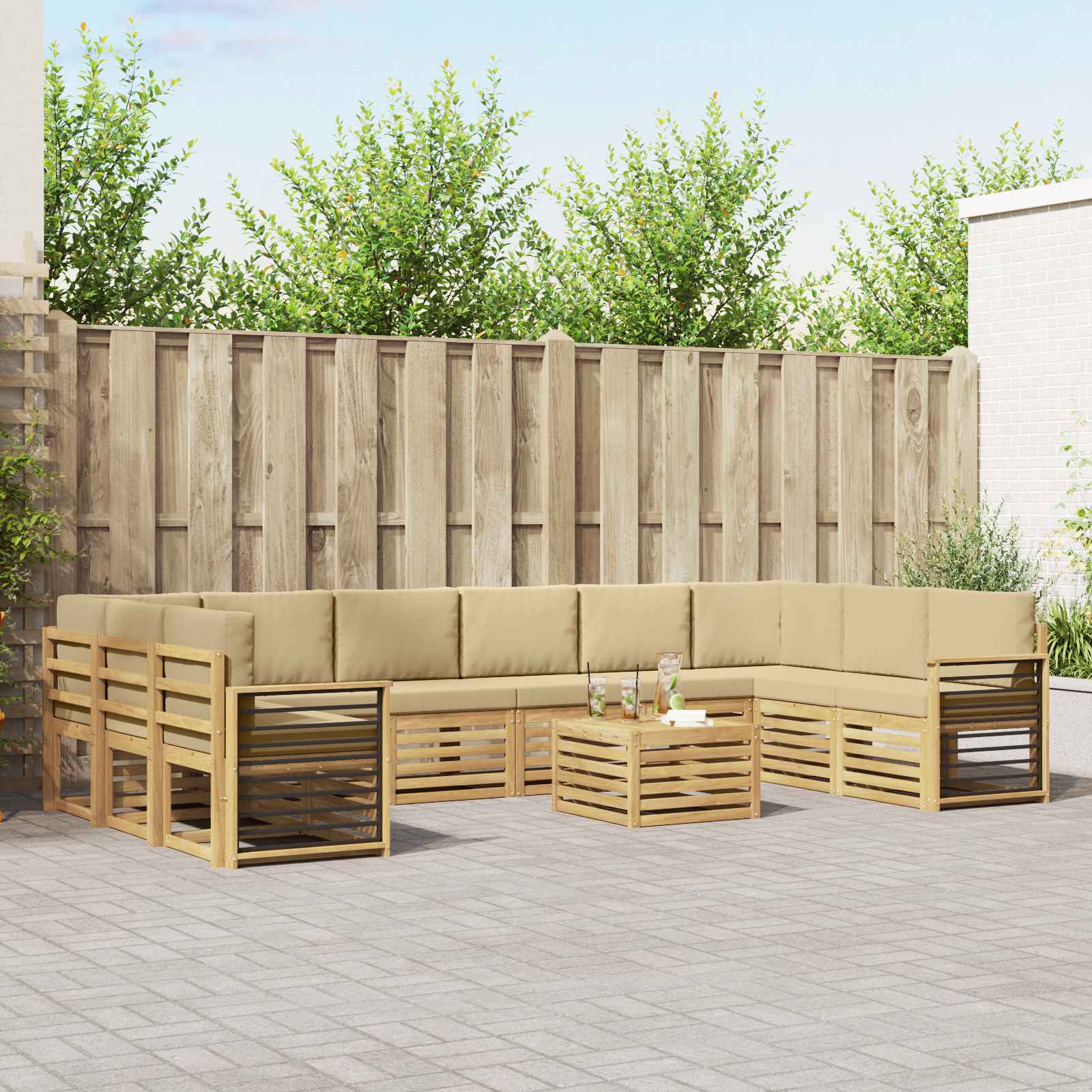 vidaXL Zestaw sof na zewnątrz 11 pcs Biały i Beżowy 59 x 59 x 37 cm