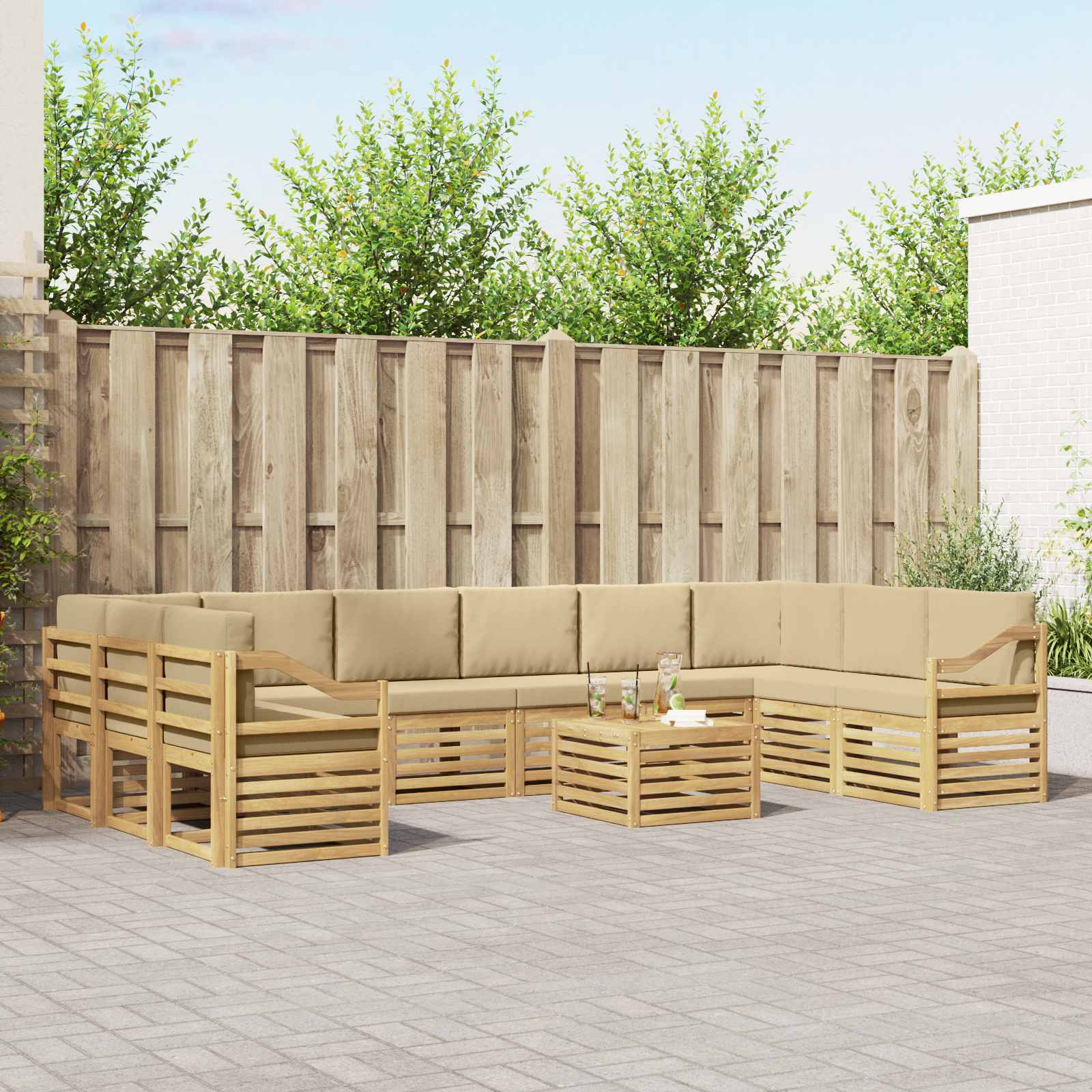 vidaXL Zestaw sof na zewnątrz 11 pcs Biały i Beżowy 59 x 59 x 37 cm