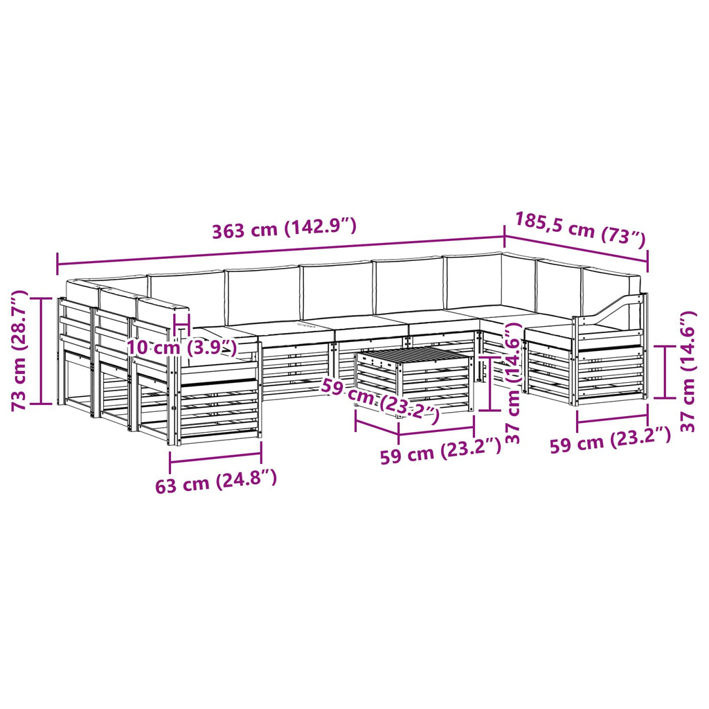vidaXL Zestaw sof na zewnątrz 11 pcs Biały i Beżowy 59 x 59 x 37 cm