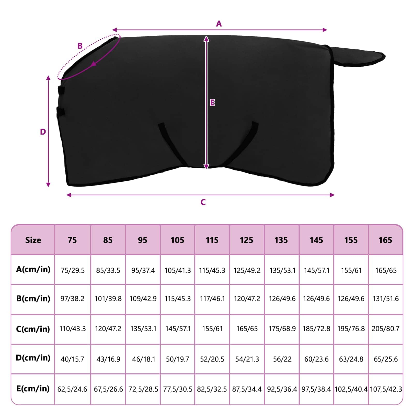 vidaXL Koc dla Koni Czarny 115 cm Poliester
