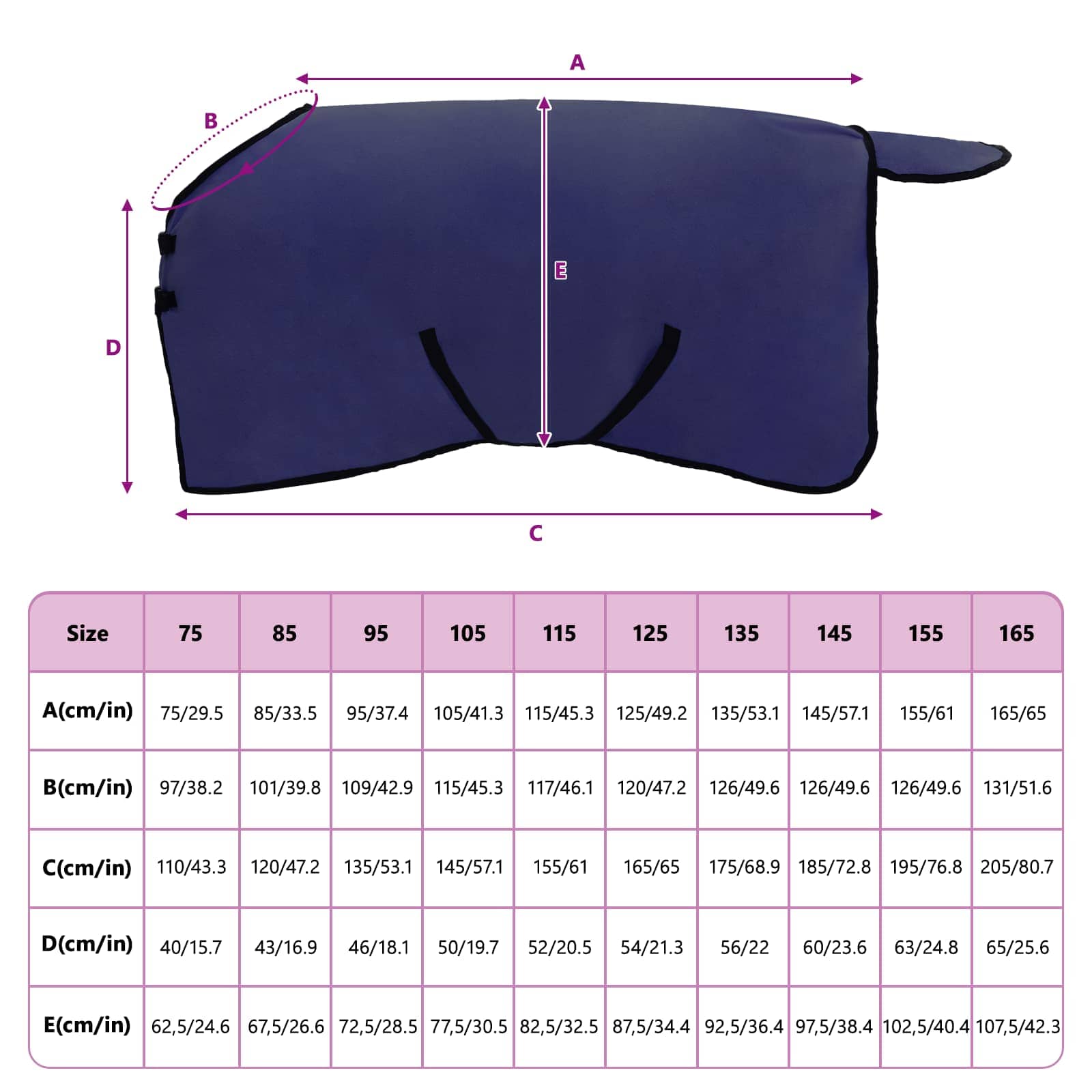 vidaXL Koc dla Koni Granatowy 105 cm Poliester