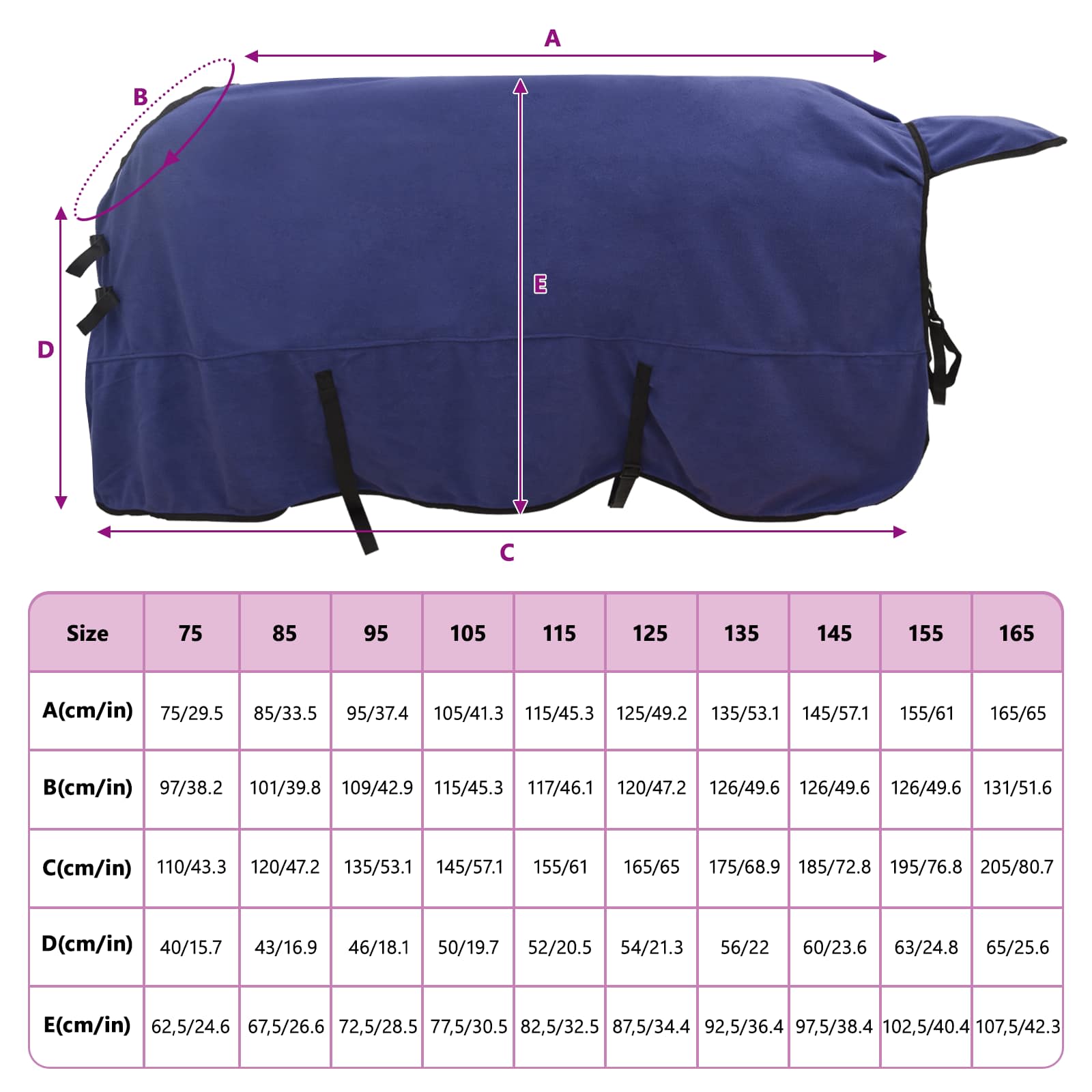 vidaXL Koc dla Koni Granatowy 125 cm Poliester