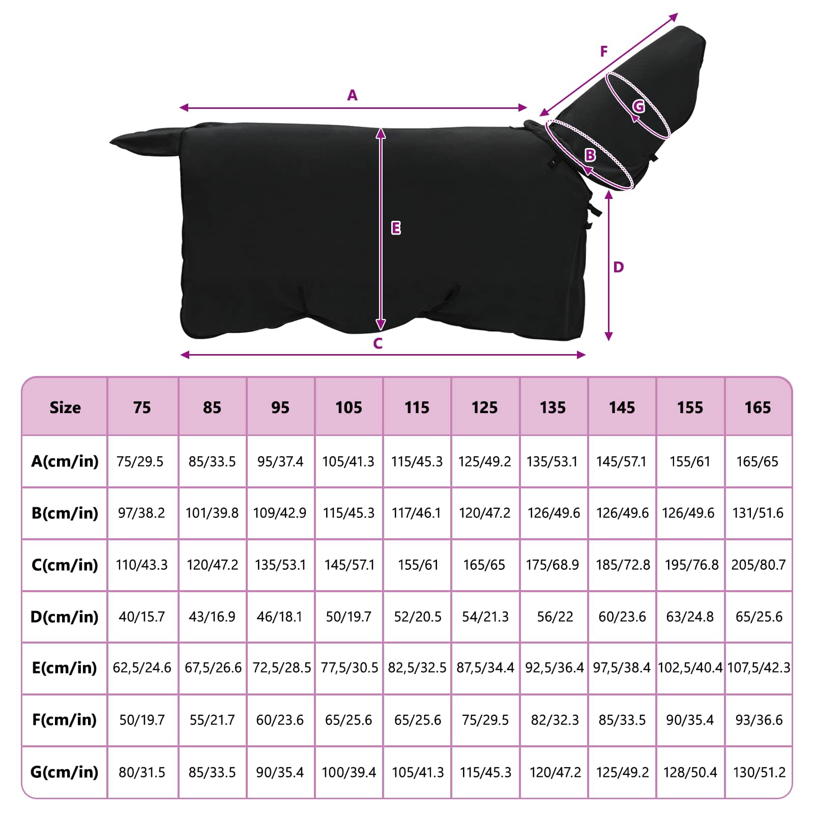 vidaXL Koc dla Koni Czarny 75 cm Poliester