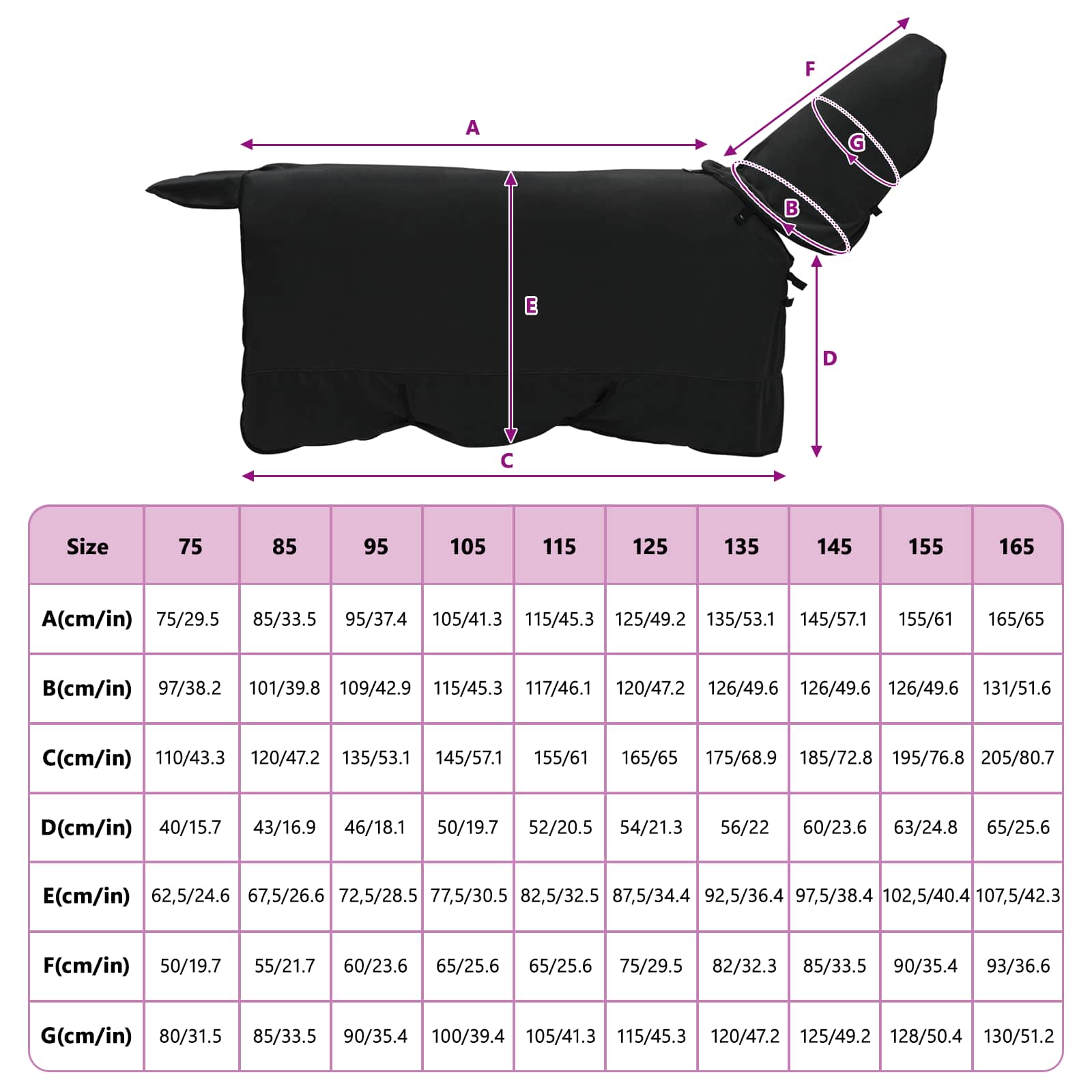 vidaXL Koc dla Koni Czarny 155 cm Poliester