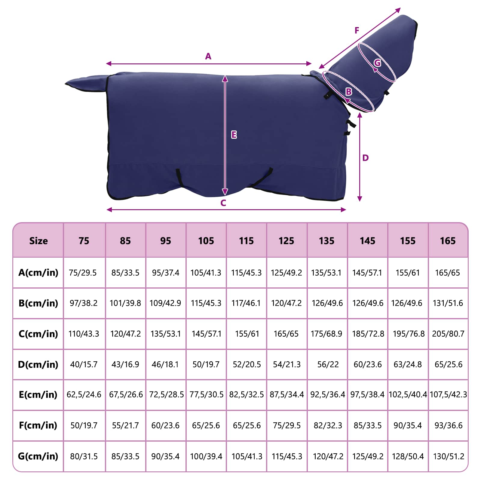 vidaXL Koc dla Koni Granatowy 155 cm Poliester