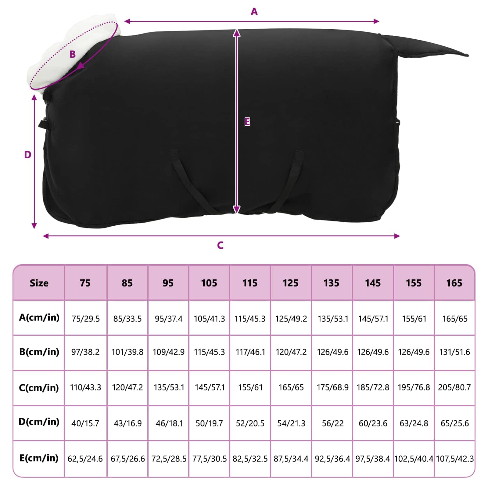 vidaXL Koc dla Koni Czarny 105 cm Polarowy fleece