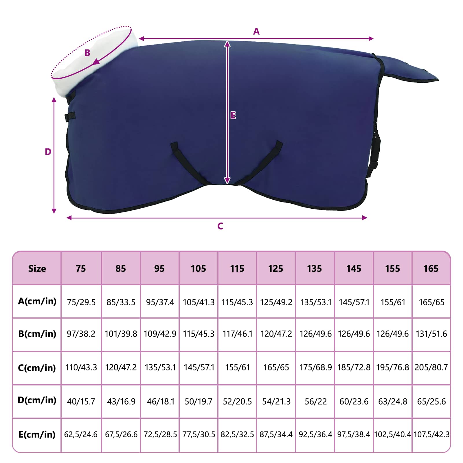 vidaXL Koc dla Koni Granatowy 105 cm Polarowy fleece