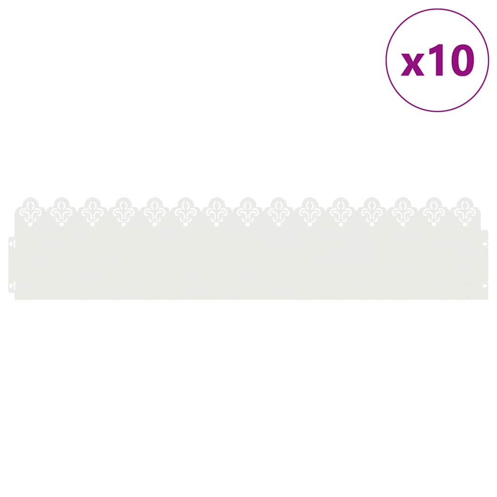 vidaXL Obrzeża trawnikowe 10 pcs Biały 103 x 0,05 x 22 cm Stal