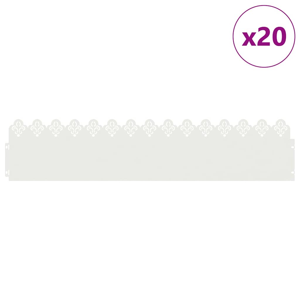 vidaXL Obrzeża trawnikowe 20 pcs Biały 103 x 0,05 x 22 cm Stal