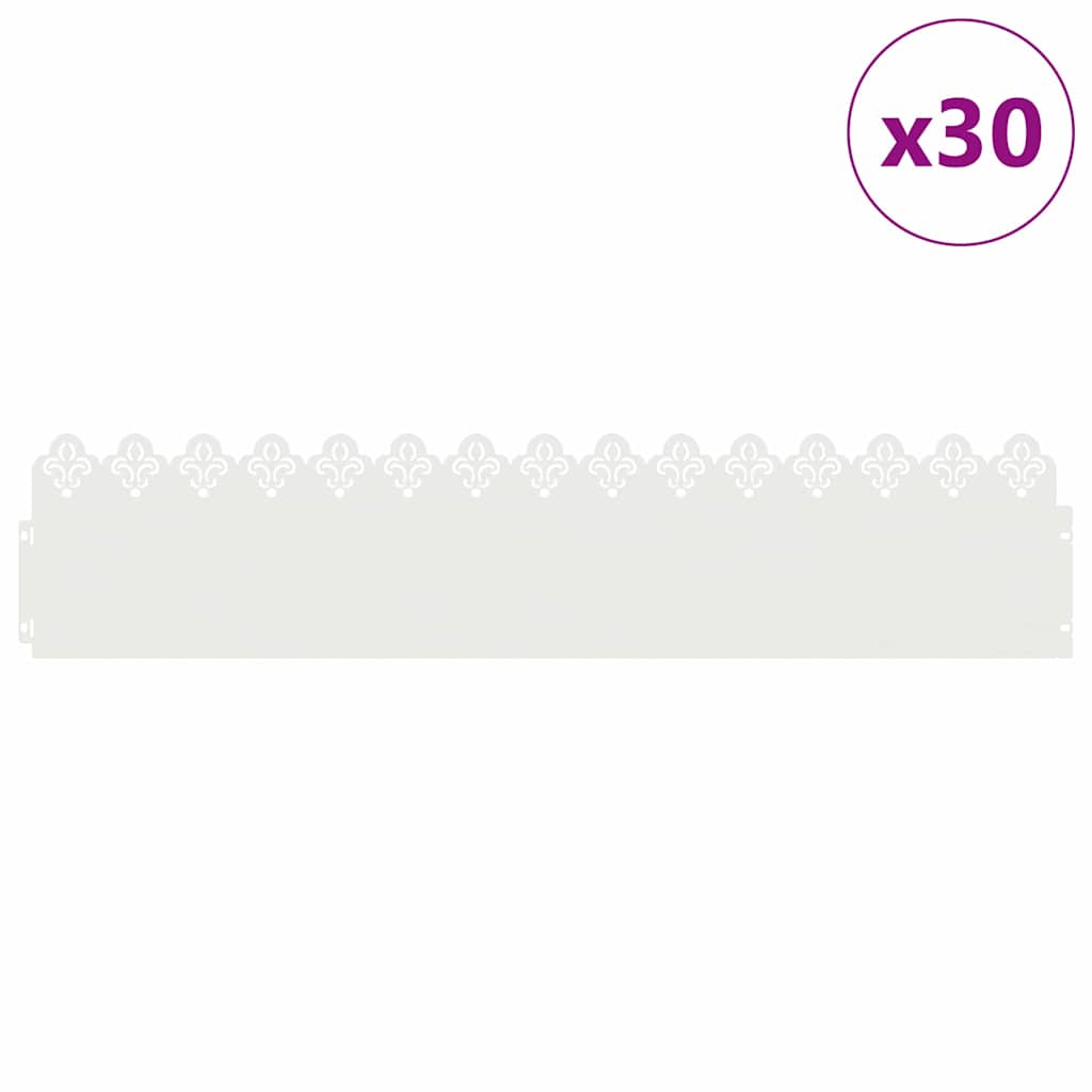 vidaXL Obrzeża trawnikowe 30 pcs Biały 103 x 0,05 x 22 cm Stal