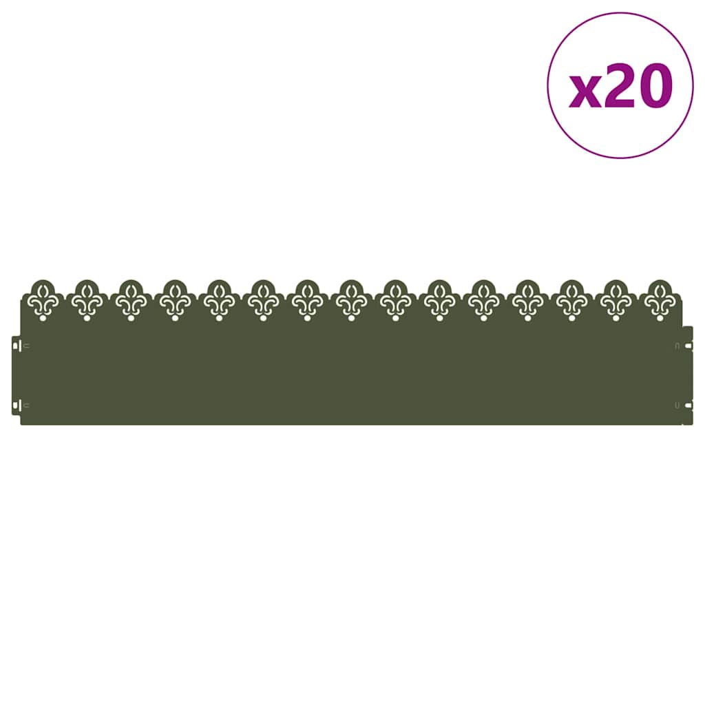vidaXL Obrzeża trawnikowe 20 pcs Zielony oliwkowy 103 x 0,05 x 22 cm