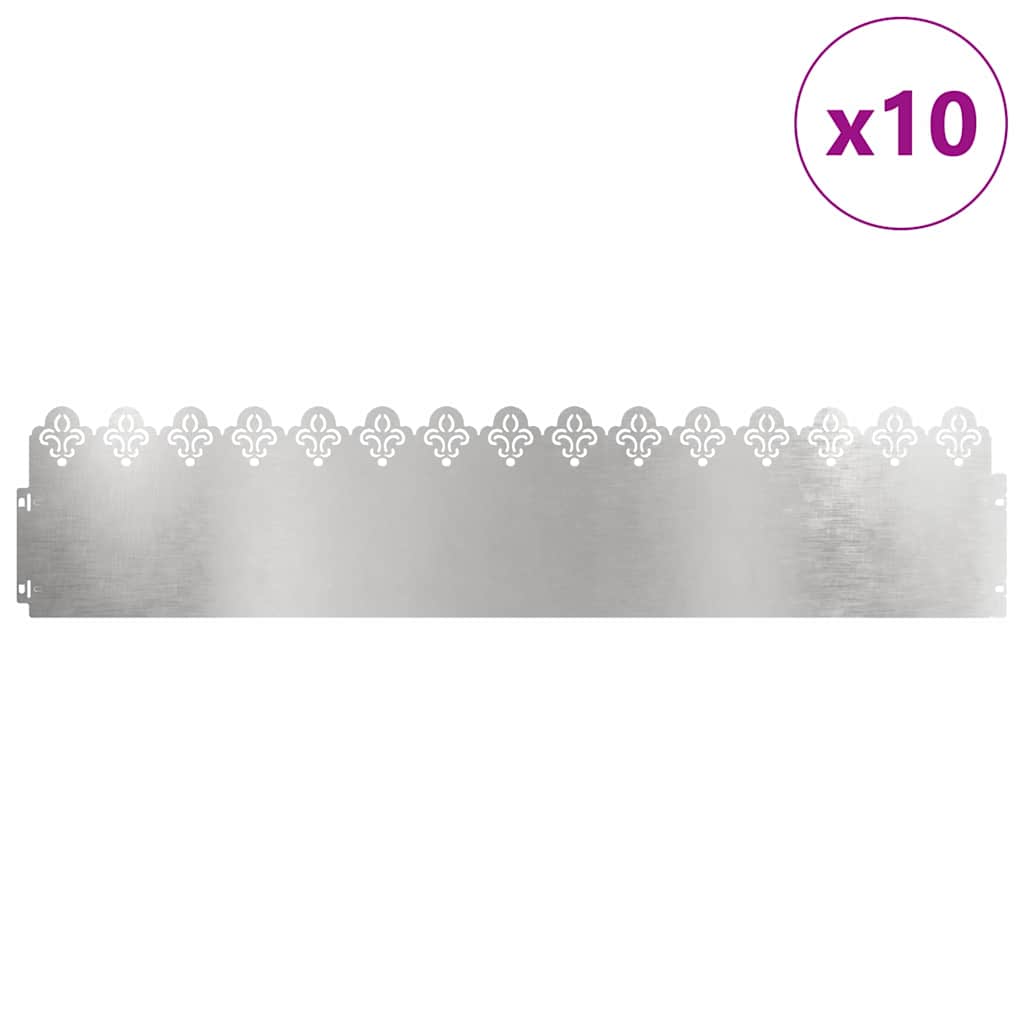 vidaXL Obrzeża trawnikowe 10 pcs Srebrny 103 x 0,05 x 22 cm