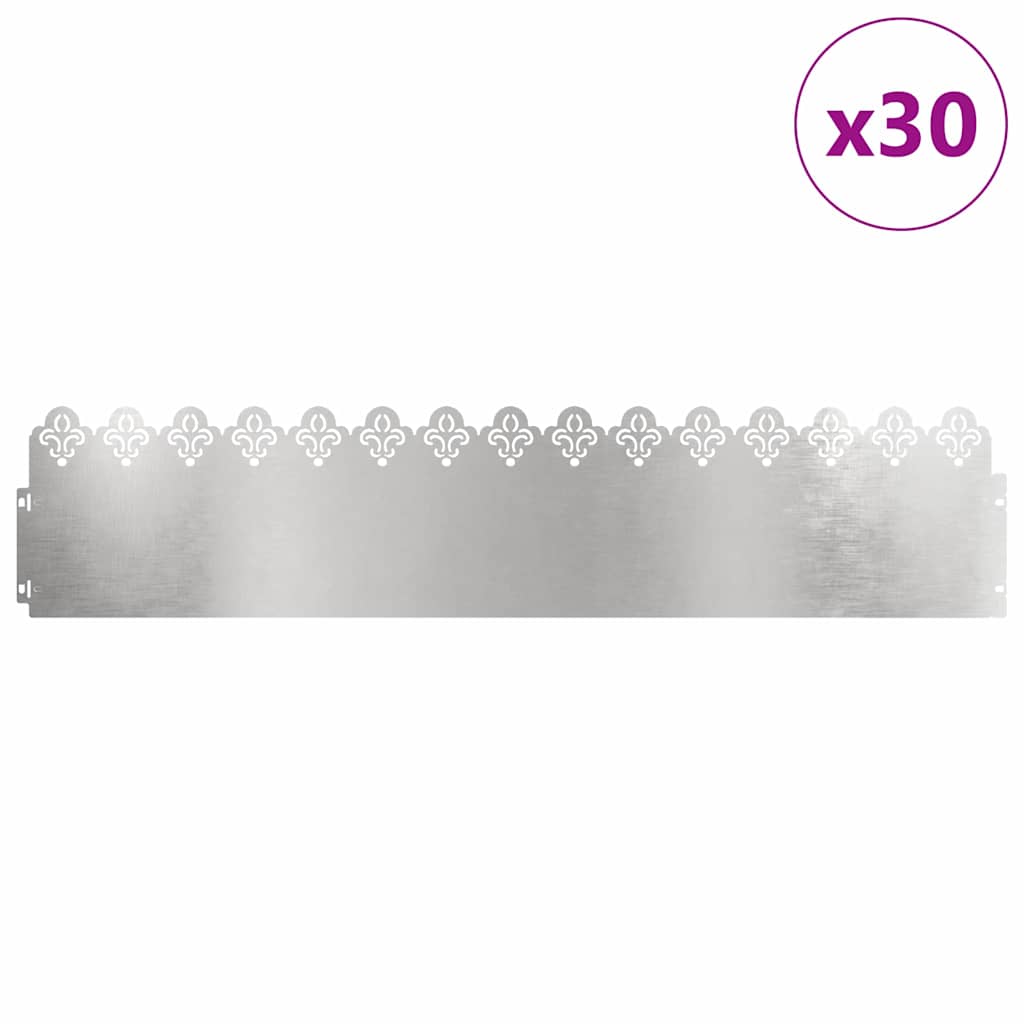 vidaXL Obrzeża trawnikowe 30 pcs Srebrny 103 x 0,05 x 22 cm
