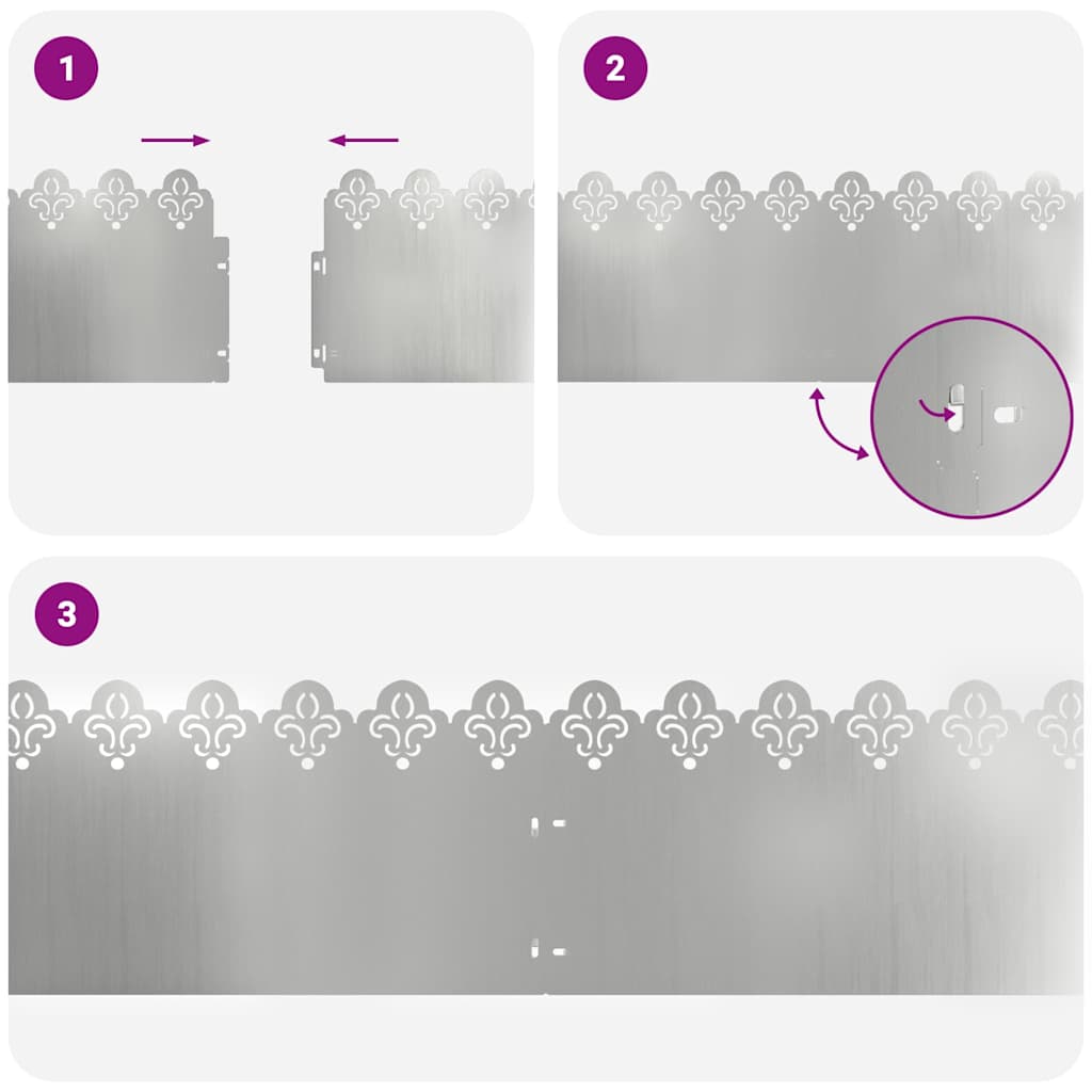 vidaXL Obrzeża trawnikowe 10 pcs Srebrny 103 x 0,05 x 22 cm