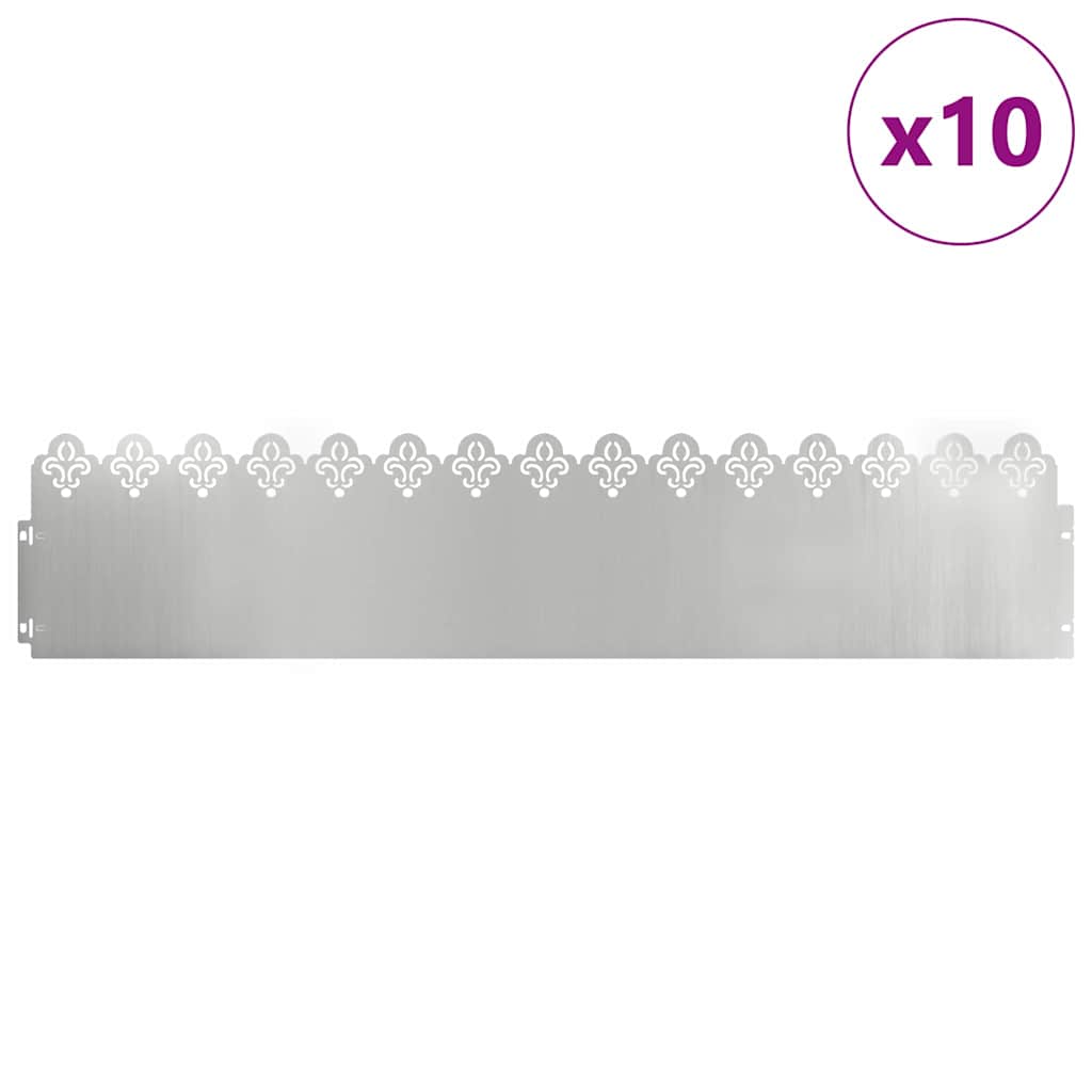 vidaXL Obrzeża trawnikowe 10 pcs Srebrny 103 x 0,05 x 22 cm