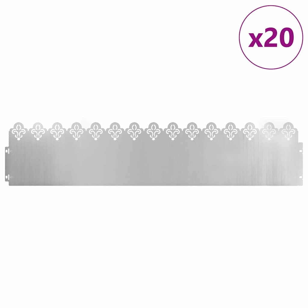 vidaXL Obrzeża trawnikowe 20 pcs Srebrny 103 x 0,05 x 22 cm