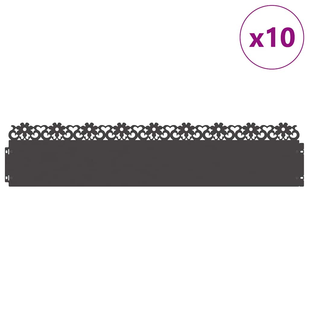 vidaXL Obrzeża trawnikowe 10 pcs Czarny 103 x 0,05 x 22 cm Stal