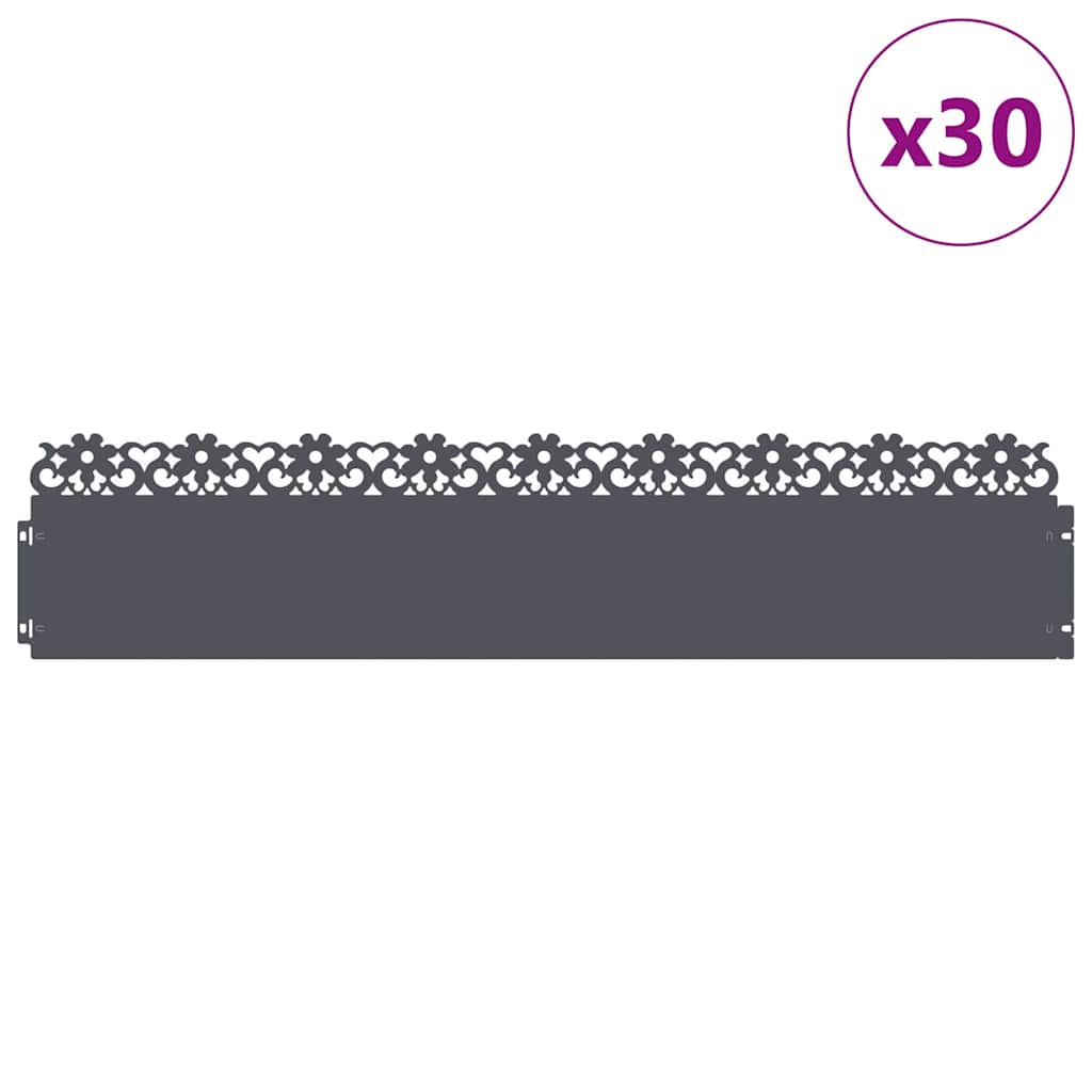 vidaXL Obrzeża trawnikowe 30 pcs Antracyt 103 x 0,05 x 22 cm Stal