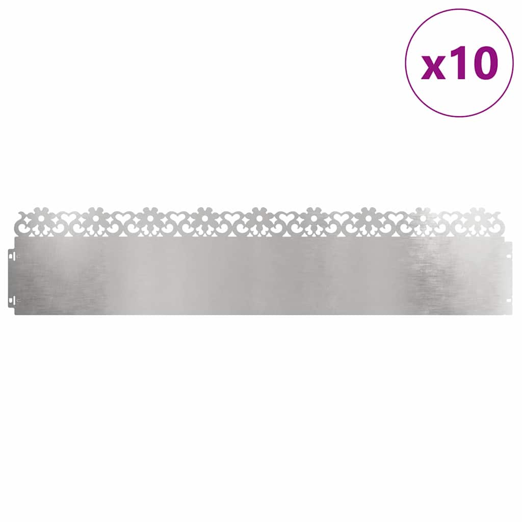 vidaXL Obrzeża trawnikowe 10 pcs Srebrny 103 x 0,05 x 22 cm