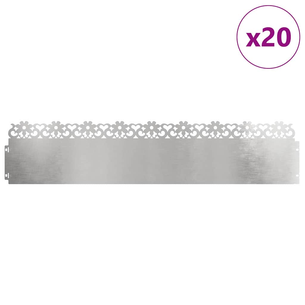 vidaXL Obrzeża trawnikowe 20 pcs Srebrny 103 x 0,05 x 22 cm
