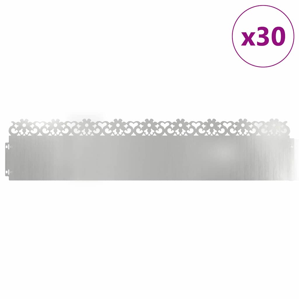 vidaXL Obrzeża trawnikowe 30 pcs Srebrny 103 x 0,05 x 22 cm