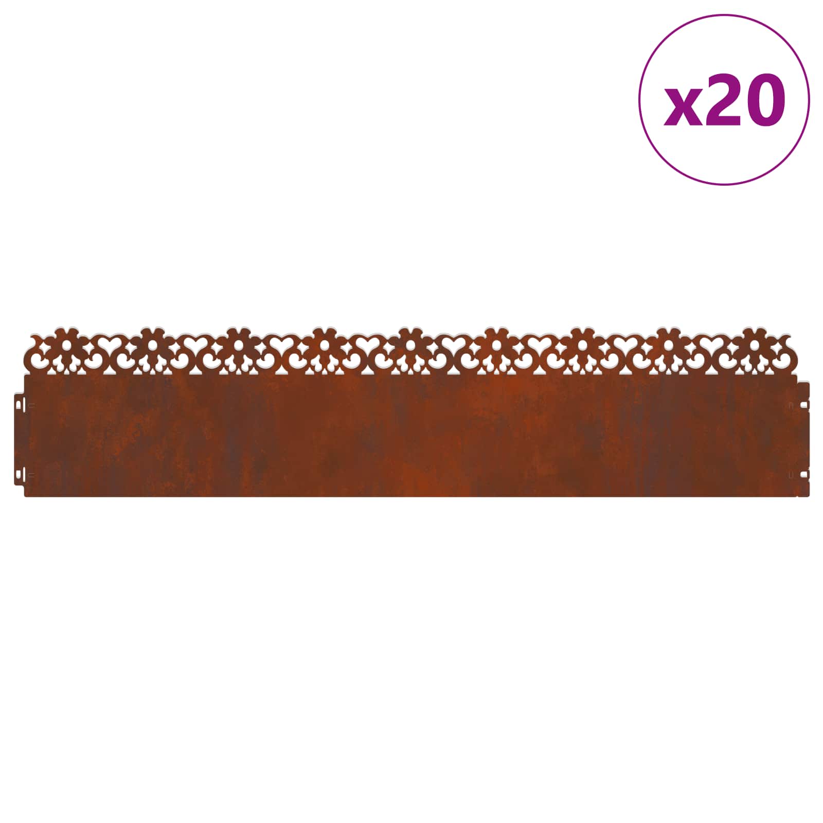 vidaXL Obrzeża trawnikowe 20 pcs Rdzawy 103 x 0,05 x 22 cm