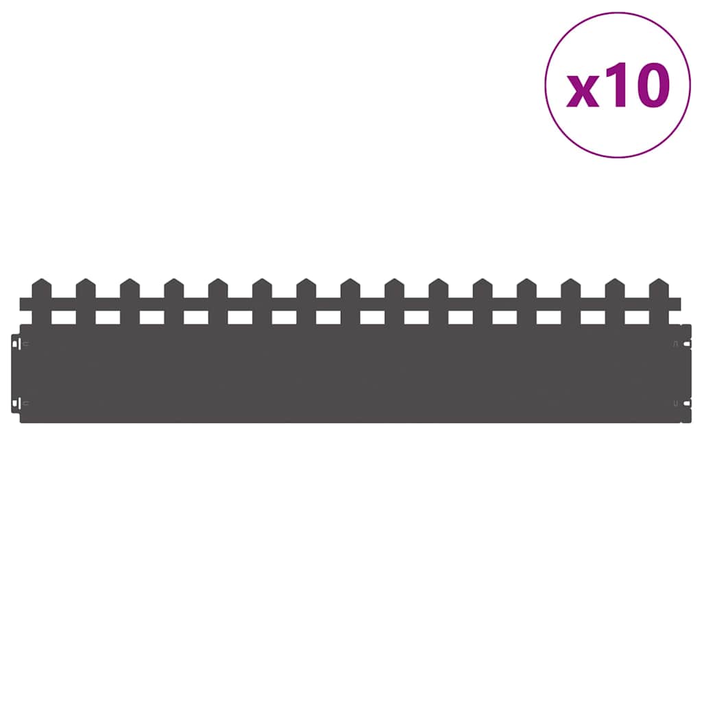vidaXL Obrzeża trawnikowe 10 pcs Czarny 103 x 0,05 x 22 cm Stal