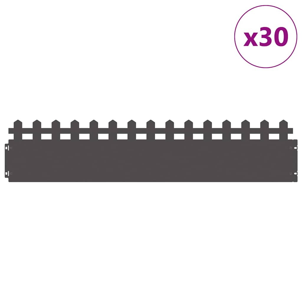 vidaXL Obrzeża trawnikowe 30 pcs Czarny 103 x 0,05 x 22 cm Stal