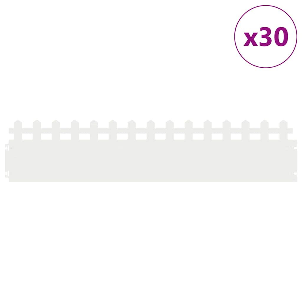 vidaXL Obrzeża trawnikowe 30 pcs Biały 103 x 0,05 x 22 cm Stal