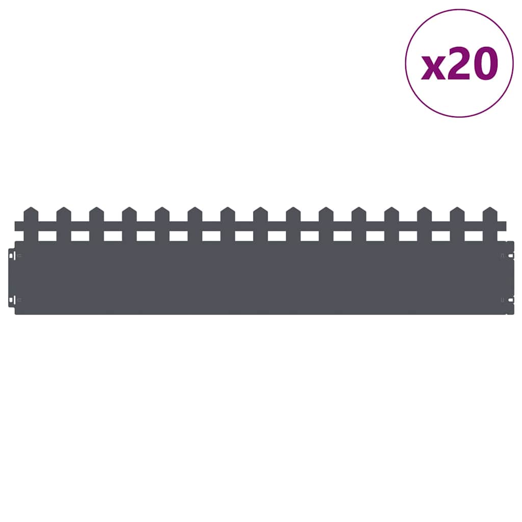 vidaXL Obrzeża trawnikowe 20 pcs Antracyt 103 x 0,05 x 22 cm Stal