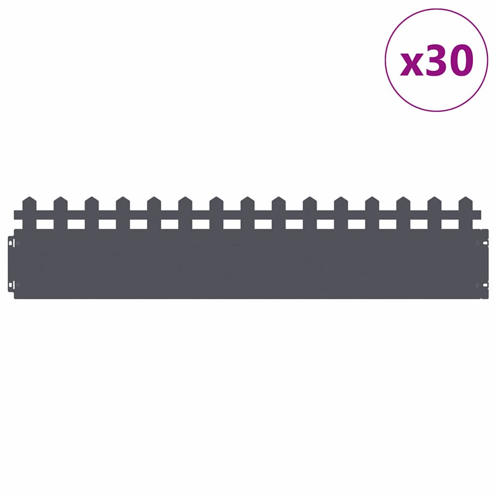 vidaXL Obrzeża trawnikowe 30 pcs Antracyt 103 x 0,05 x 22 cm Stal
