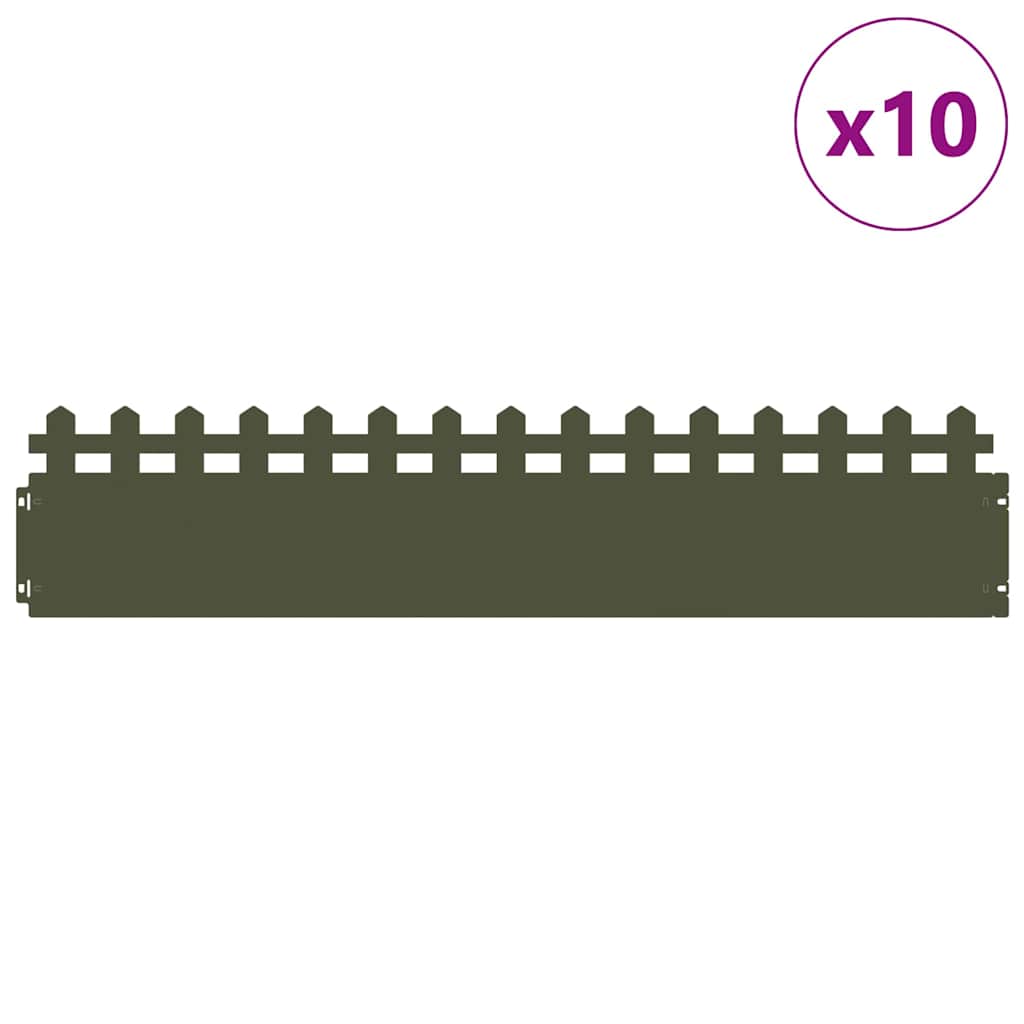 vidaXL Obrzeża trawnikowe 10 pcs Zielony oliwkowy 103 x 0,05 x 22 cm