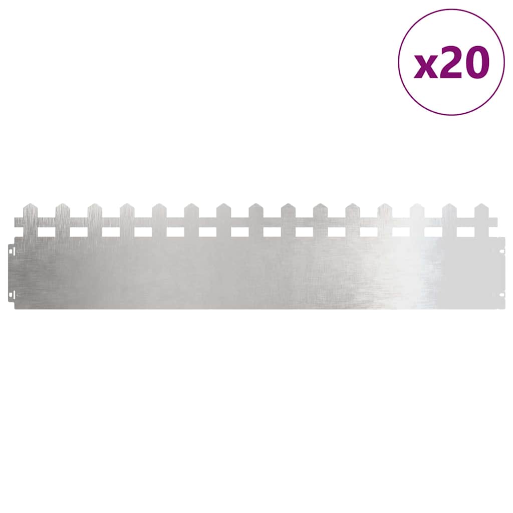 vidaXL Obrzeża trawnikowe 20 pcs Srebrny 103 x 0,05 x 22 cm