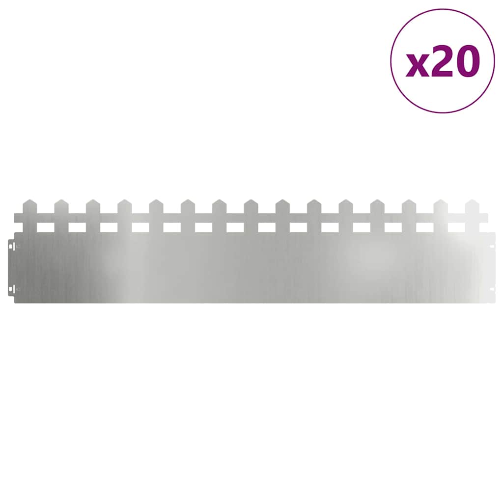 vidaXL Obrzeża trawnikowe 20 pcs Srebrny 103 x 0,05 x 22 cm
