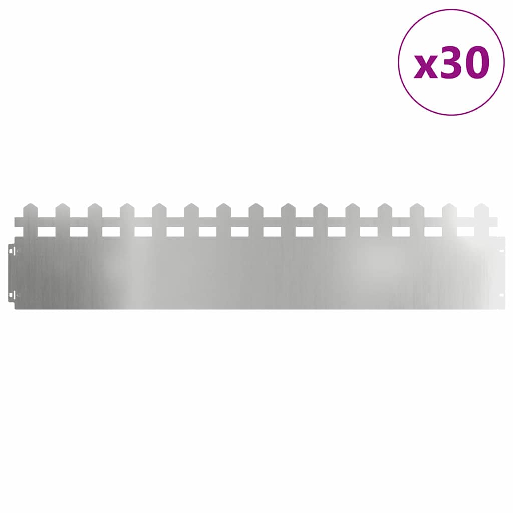 vidaXL Obrzeża trawnikowe 30 pcs Srebrny 103 x 0,05 x 22 cm