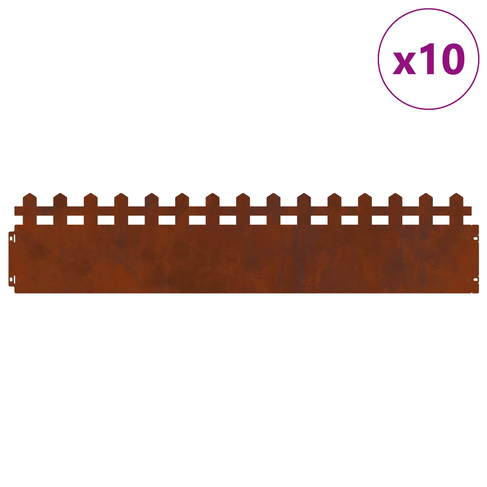vidaXL Obrzeża trawnikowe 10 pcs Rdzawy 103 x 0,05 x 22 cm