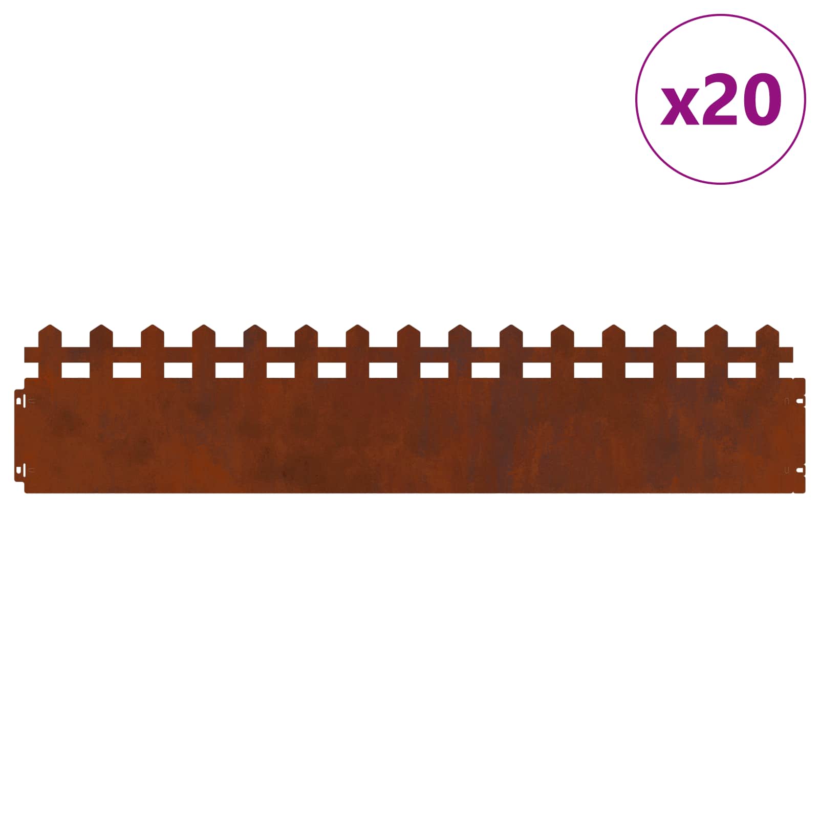 vidaXL Obrzeża trawnikowe 20 pcs Rdzawy 103 x 0,05 x 22 cm