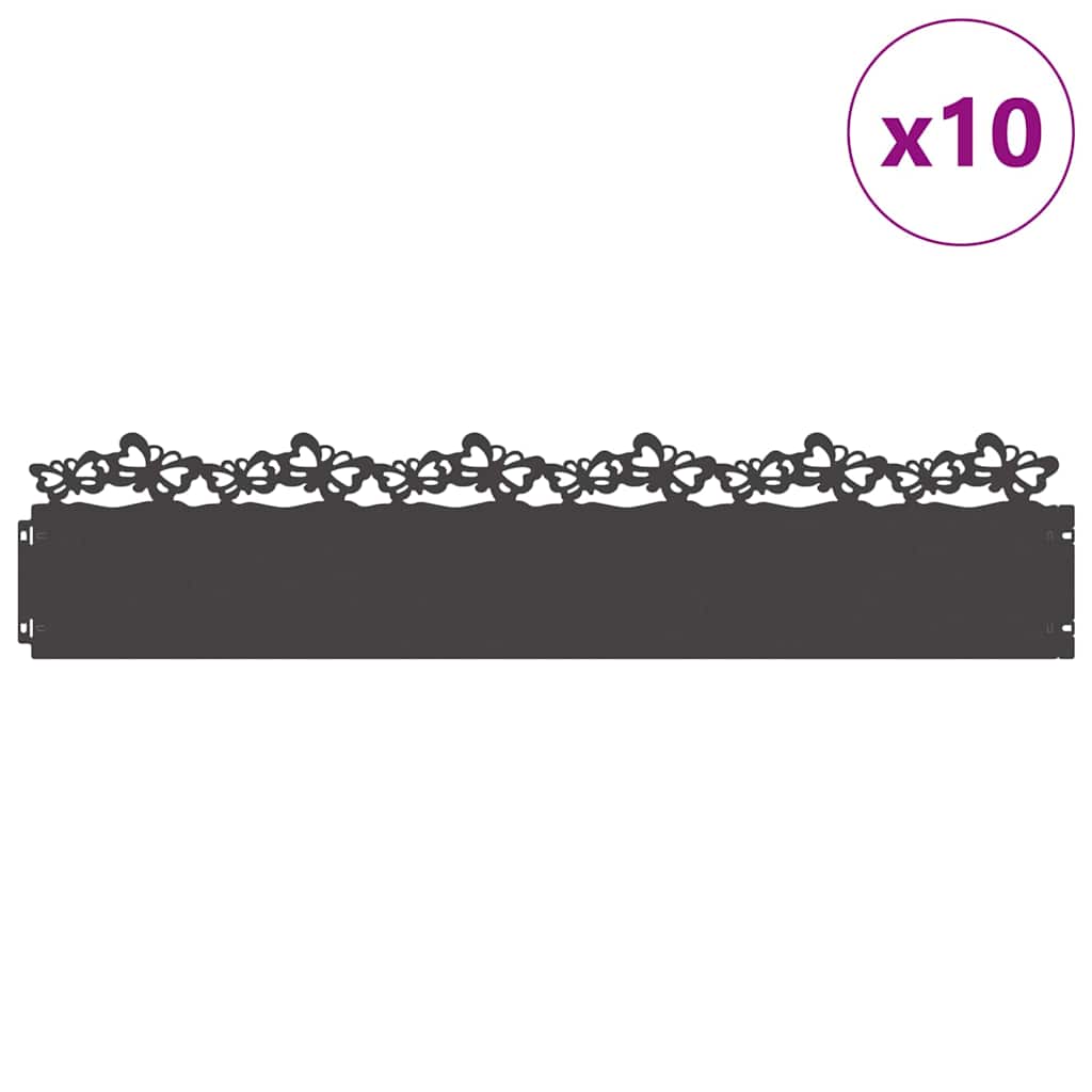 vidaXL Obrzeża trawnikowe 10 pcs Czarny 103 x 0,05 x 22 cm Stal