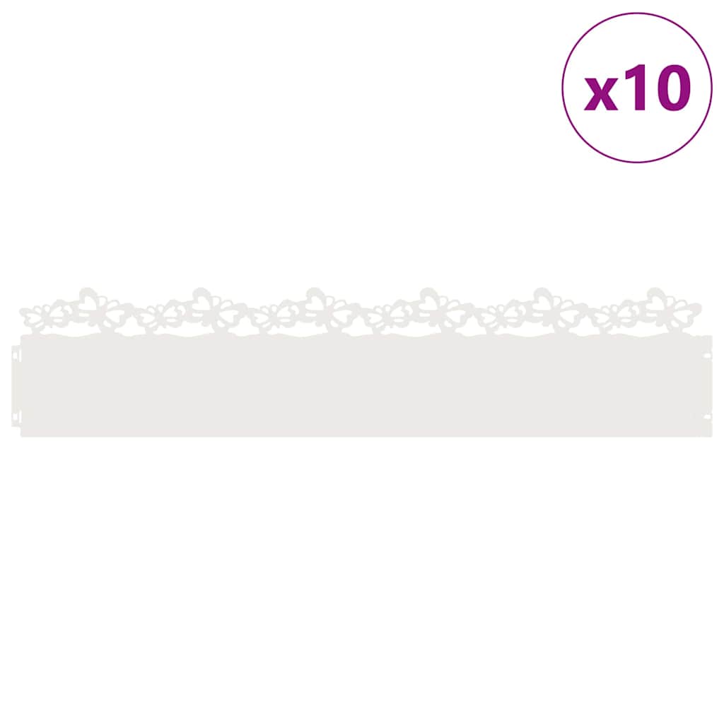 vidaXL Obrzeża trawnikowe 10 pcs Biały 103 x 0,05 x 22 cm Stal