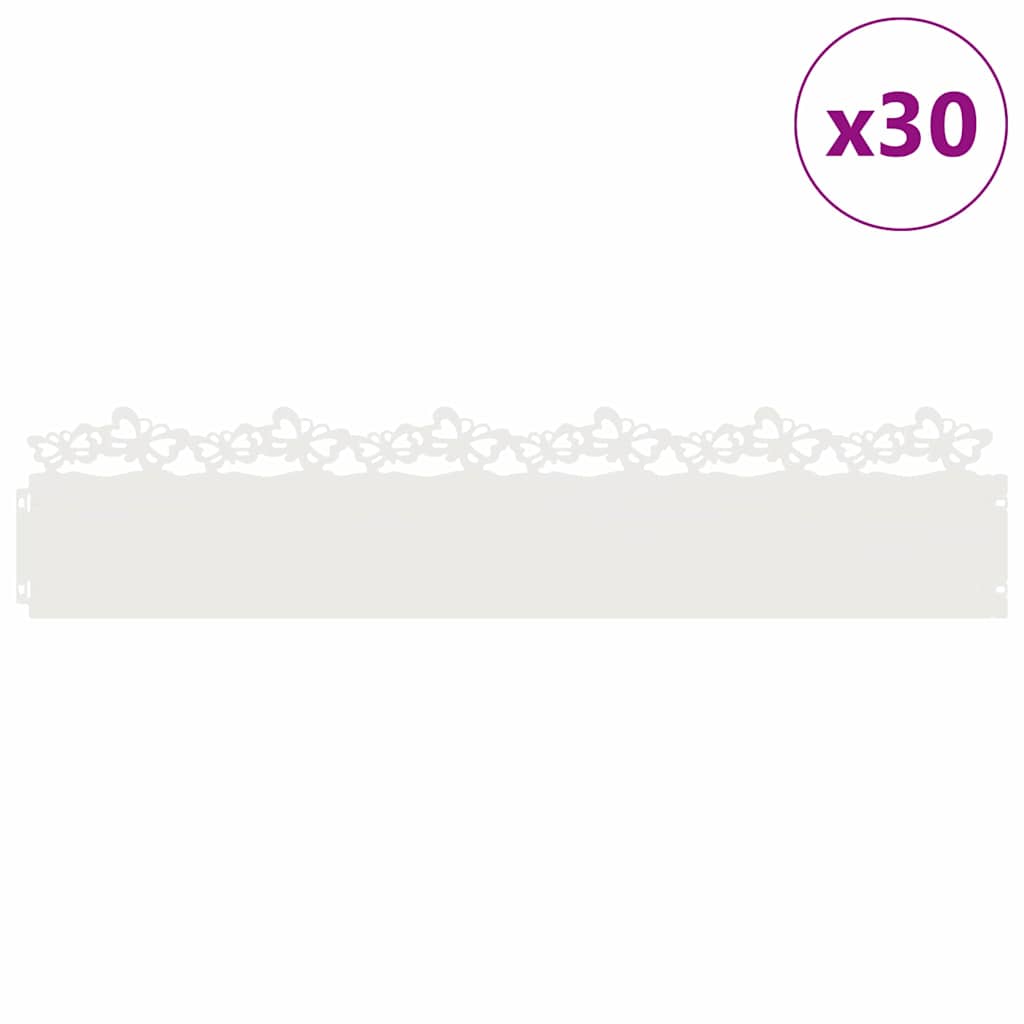 vidaXL Obrzeża trawnikowe 30 pcs Biały 103 x 0,05 x 22 cm Stal