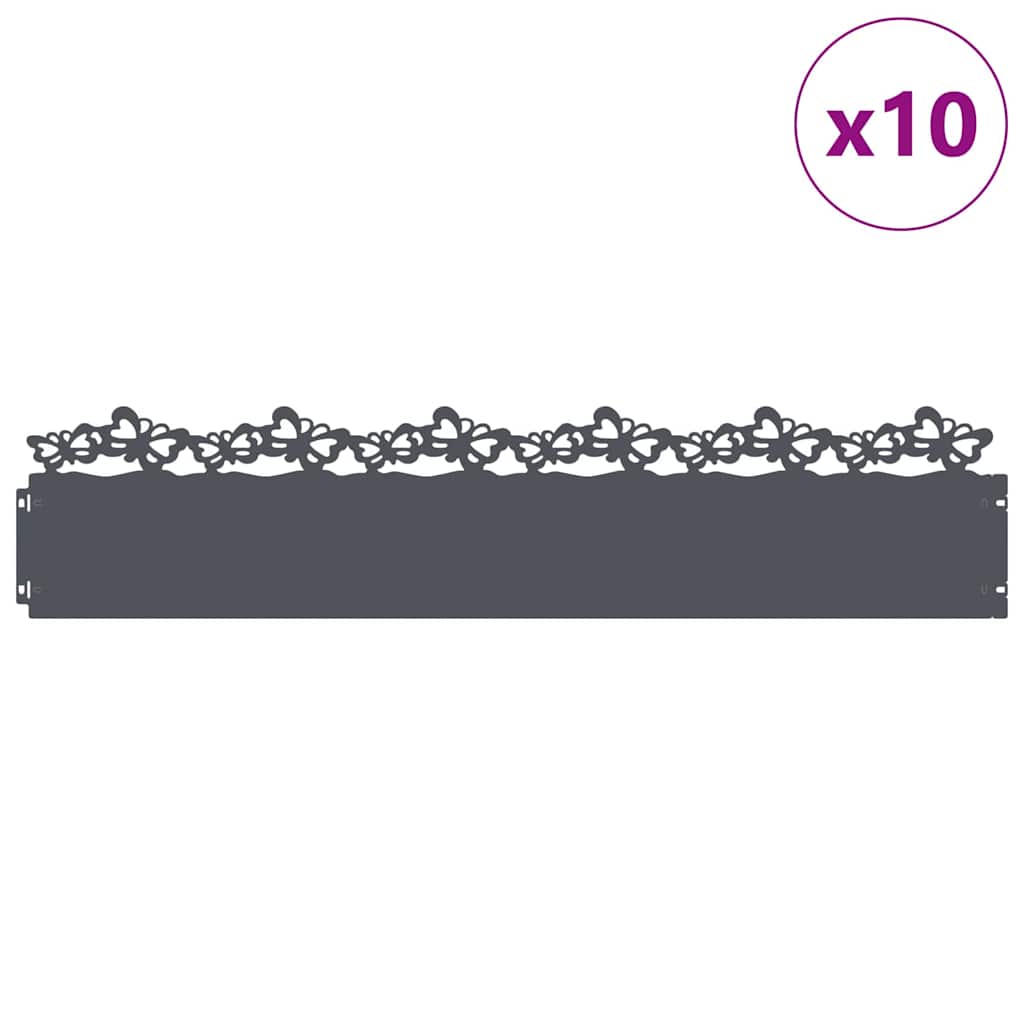 vidaXL Obrzeża trawnikowe 10 pcs Antracyt 103 x 0,05 x 22 cm Stal