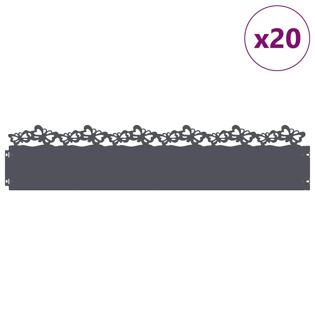 vidaXL Obrzeża trawnikowe 20 pcs Antracyt 103 x 0,05 x 22 cm Stal