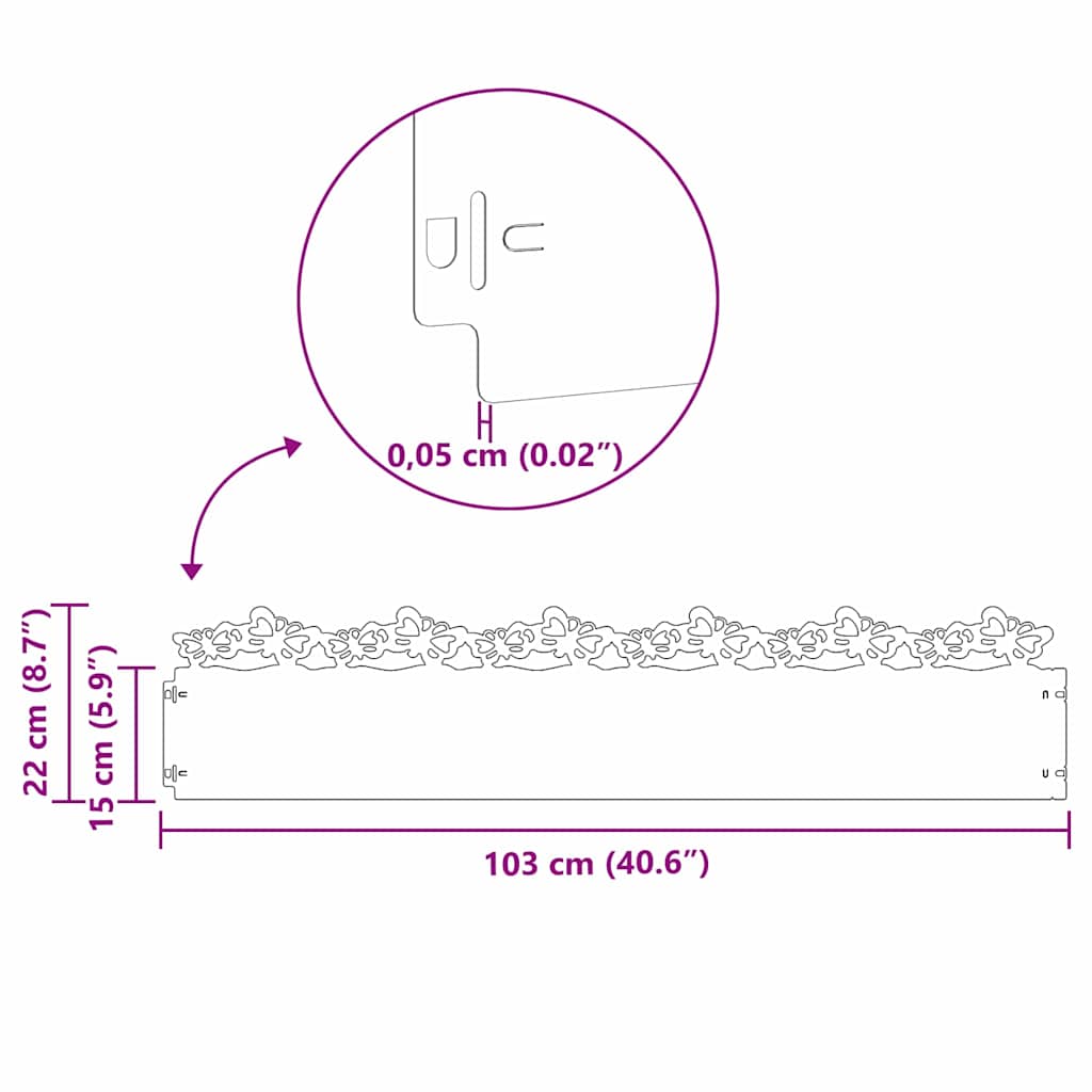 vidaXL Obrzeża trawnikowe 20 pcs Zielony oliwkowy 103 x 0,05 x 22 cm